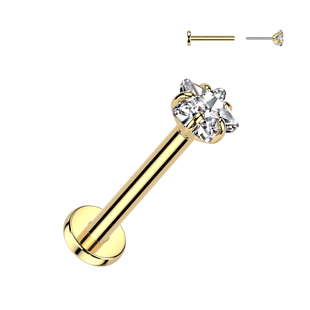 Implant Grade Titanium Threadless Push In Labret With Prong Set Star